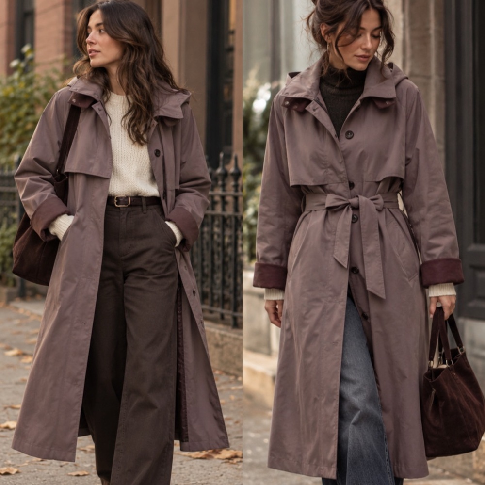 Vintage London Fog Women’s Belted Hooded Trench Coat Thermolite Liner Mauve - 4P